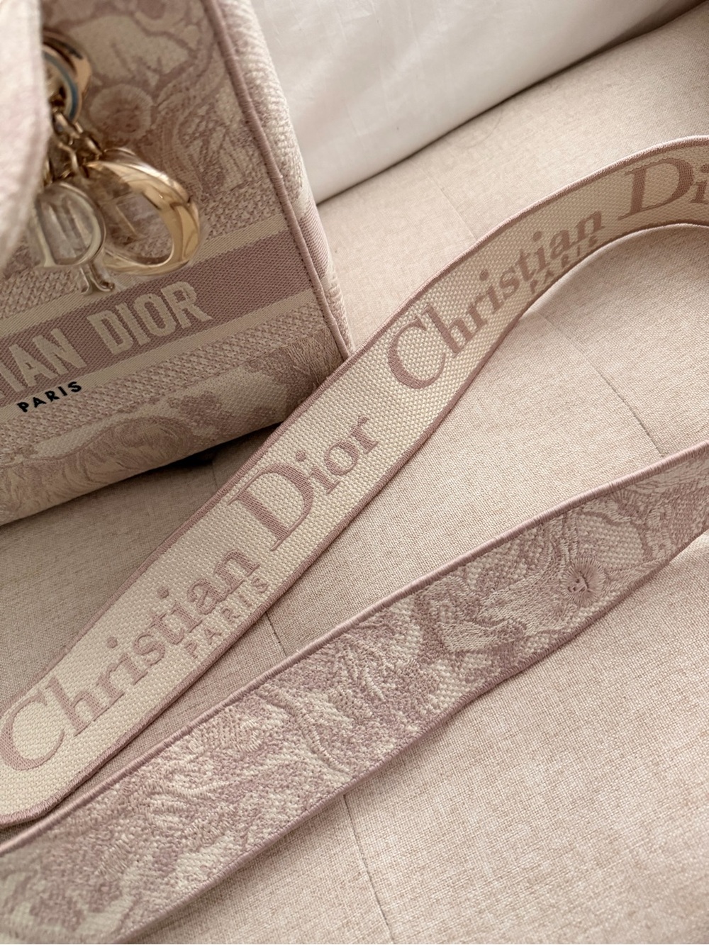 Dior Beige Embroidered Book Tote with Gold-Tone Hardware - Picture 7 of 8